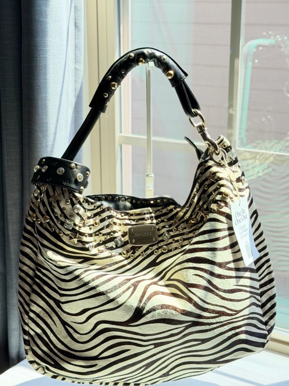 Jimmy Choo Zebra-Print Studded Hobo Bag - Black & White